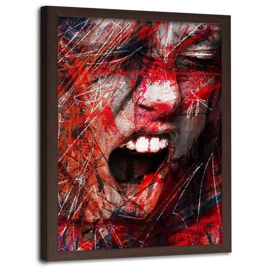 Plakat w ramie brązowej FEEBY Krzycząca kobieta abstrakcja, 70x100 cm Feeby