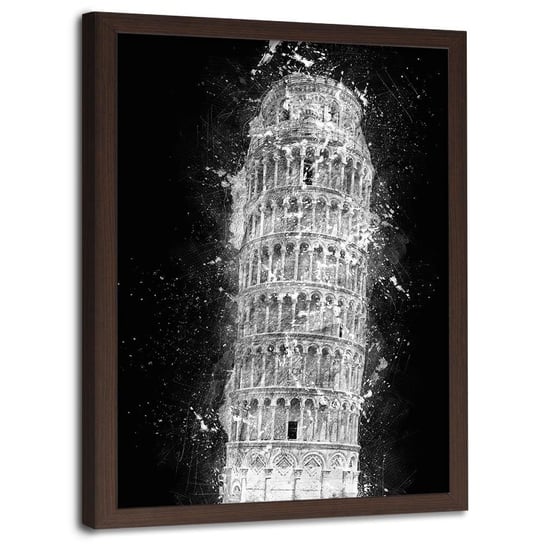 Plakat w ramie brązowej FEEBY Krzywa wieża w Pizie nocą, 40x60 cm Feeby