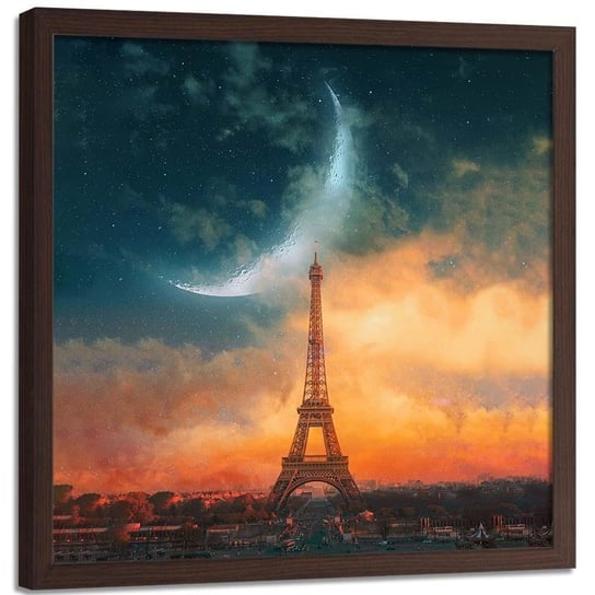 Plakat w ramie brązowej FEEBY Księżyc nad Paryżem, 40x40 cm Feeby