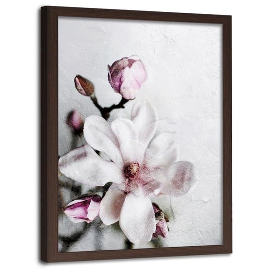 Plakat w ramie brązowej FEEBY Kwiat magnolii, 70x100 cm Feeby