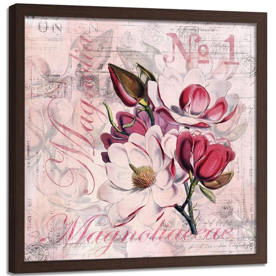 Plakat w ramie brązowej FEEBY Kwiaty magnolii 2, 80x80 cm Feeby