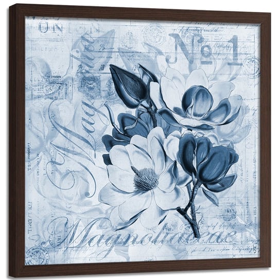 Plakat w ramie brązowej FEEBY Kwiaty magnolii, 40x40 cm Feeby