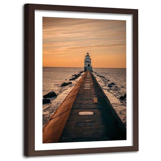 Plakat w ramie brązowej Feeby, Latarnia morska podczas zachodu słońca 40x50 cm Feeby