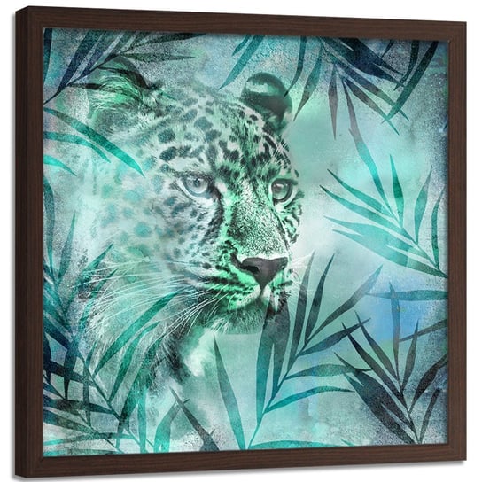 Plakat w ramie brązowej FEEBY Leopard w buszu, 80x80 cm Feeby