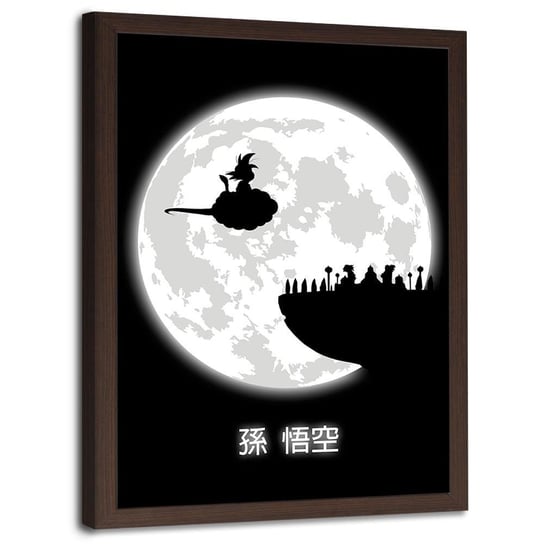 Plakat w ramie brązowej FEEBY Lot na tle księżyca, 50x70 cm Feeby