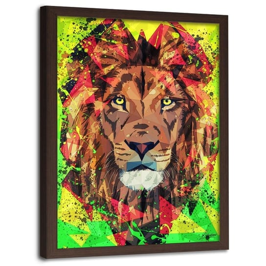 Plakat w ramie brązowej FEEBY Malowany lew, 70x100 cm Feeby