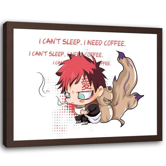 Plakat w ramie brązowej FEEBY Manga I need coffee, 60x40 cm Feeby