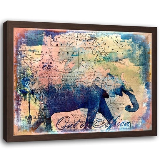 Plakat w ramie brązowej FEEBY Mapa i słoń, 60x40 cm Feeby