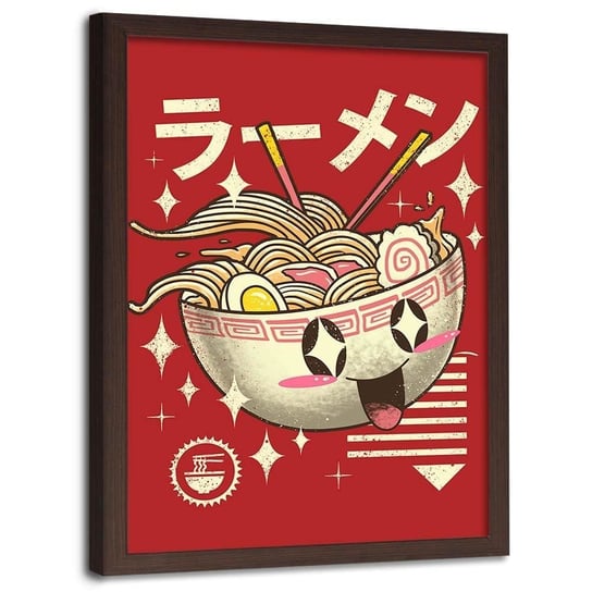 Plakat w ramie brązowej FEEBY Miska z zupą anime, 50x70 cm Feeby