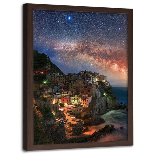 Plakat w ramie brązowej FEEBY Monterosso nocą, 40x60 cm Feeby