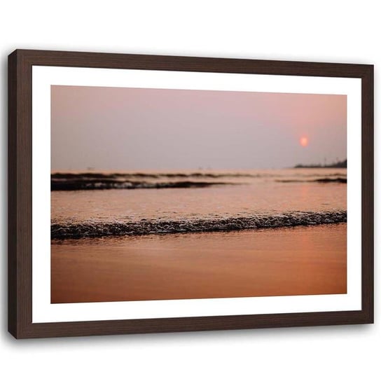 Plakat w ramie brązowej Feeby, Morze plaża zachód słońca 18x13 cm Feeby