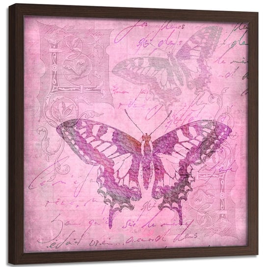 Plakat w ramie brązowej FEEBY Motyl, abstrakcja, 80x80 cm Feeby
