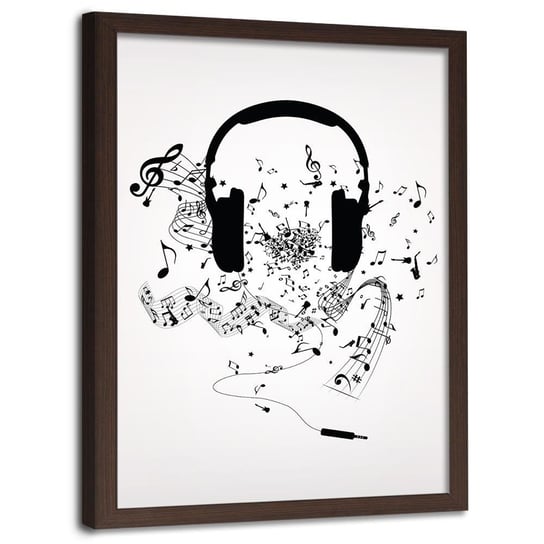 Plakat w ramie brązowej FEEBY Muzyczne słuchawki, 50x70 cm Feeby