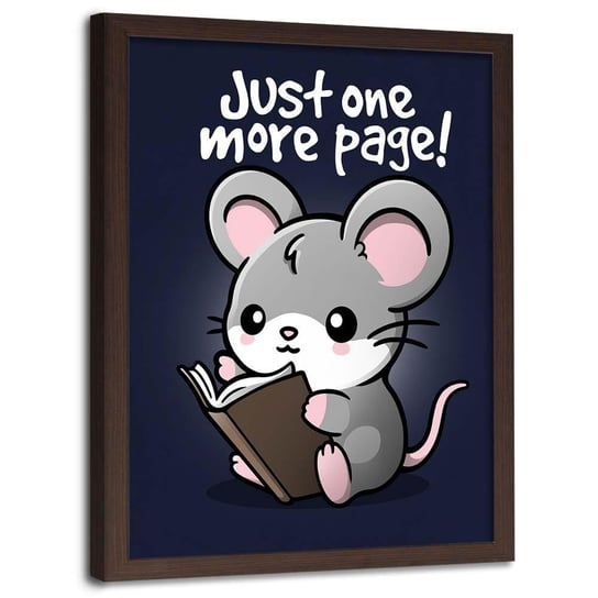 Plakat w ramie brązowej FEEBY Myszka z książką dla dzieci i młodzieży, 70x100 cm Feeby