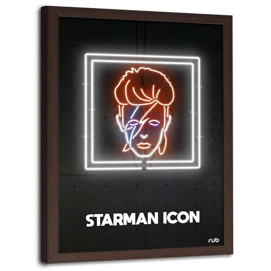 Plakat w ramie brązowej FEEBY Neony David Bowie, 50x70 cm Feeby