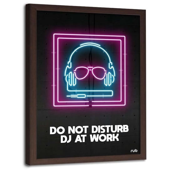 Plakat w ramie brązowej FEEBY Neony DJ, 50x70 cm Feeby
