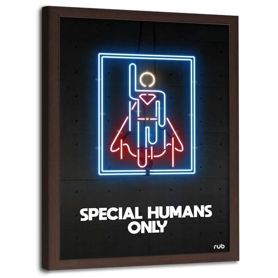 Plakat w ramie brązowej FEEBY Neony Superman, 70x100 cm Feeby