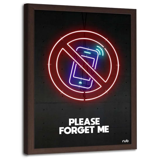 Plakat w ramie brązowej FEEBY Neony zakaz telefonów, 50x70 cm Feeby
