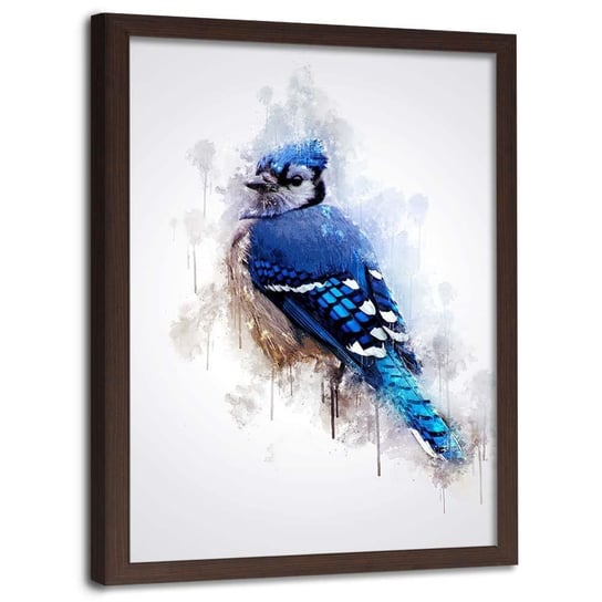 Plakat w ramie brązowej FEEBY Niebieski ptak, 70x100 cm Feeby