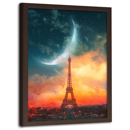 Plakat w ramie brązowej FEEBY Noc w Paryżu, 70x100 cm Feeby