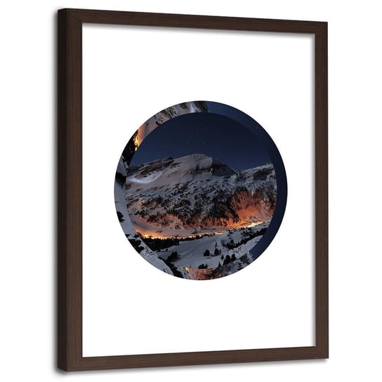 Plakat w ramie brązowej FEEBY Ośnieżone góry w kol, 60x90 cm Feeby
