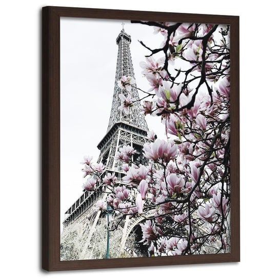 Plakat w ramie brązowej FEEBY Paryskie magnolie, 50x70 cm Feeby