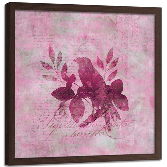 Plakat w ramie brązowej FEEBY Pelikan na różowym tle, 60x60 cm Feeby