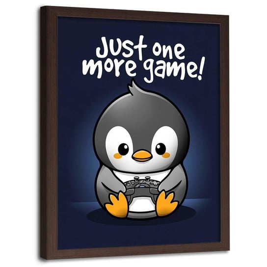 Plakat w ramie brązowej FEEBY Pingwin gracz dla dzieci i młodzieży, 40x60 cm Feeby