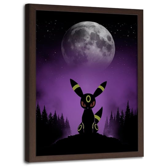 Plakat w ramie brązowej FEEBY, Pokemon przy świetle księżyca, 50x70 cm Feeby
