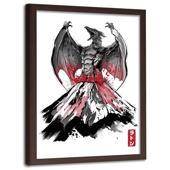 Plakat w ramie brązowej FEEBY Potwór z wulkanu, 50x70 cm Feeby