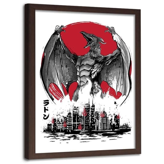 Plakat w ramie brązowej FEEBY Potwór ze skrzydłami, 70x100 cm Feeby