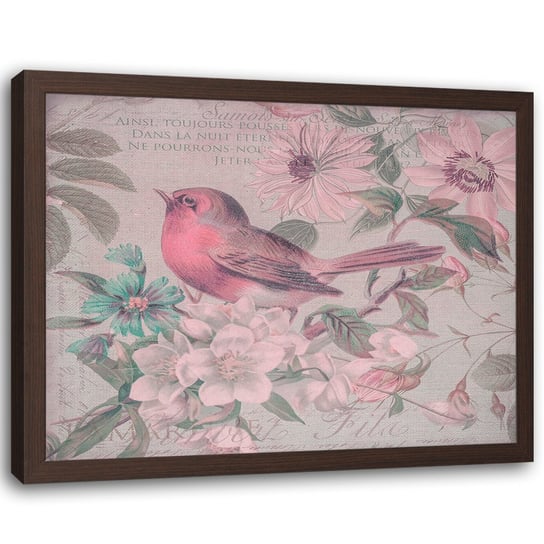Plakat w ramie brązowej FEEBY Ptak i kwiaty, 70x50 cm Feeby