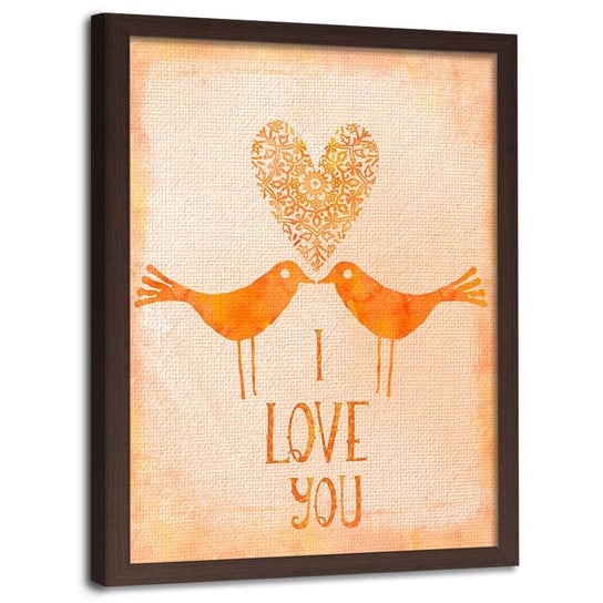 Plakat w ramie brązowej FEEBY Ptaki i serce, 70x100 cm Feeby