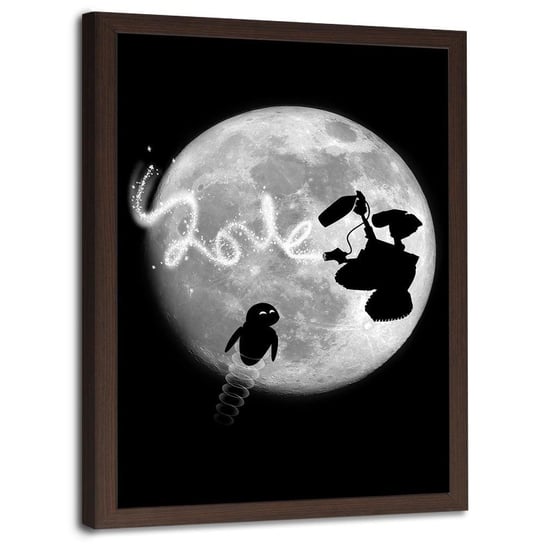Plakat w ramie brązowej FEEBY Roboty i księżyc, 70x100 cm Feeby