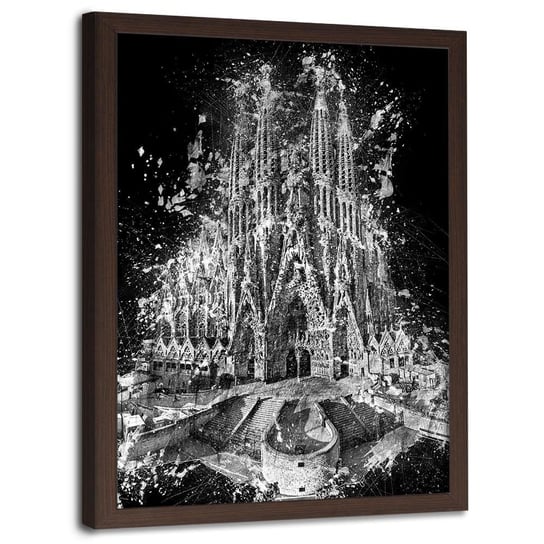 Plakat w ramie brązowej FEEBY Sagrada Familia w Barcelonie, 40x60 cm Feeby