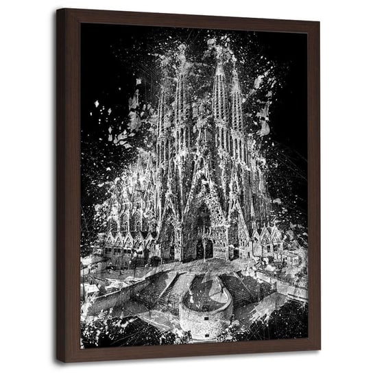 Plakat w ramie brązowej FEEBY Sagrada Familia w Barcelonie, 50x70 cm Feeby