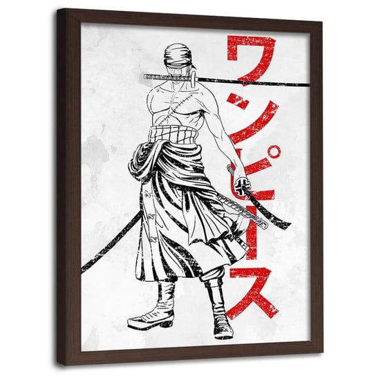 Plakat w ramie brązowej FEEBY Samurai z trzema mieczami, 40x60 cm Feeby