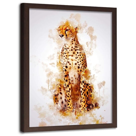 Plakat w ramie brązowej FEEBY Siedzący gepard, 70x100 cm Feeby