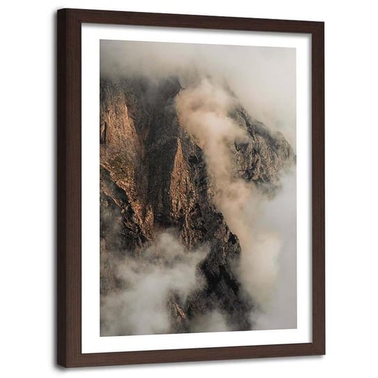 Plakat w ramie brązowej Feeby, Skalne zbocze w chmurach 40x50 cm Feeby