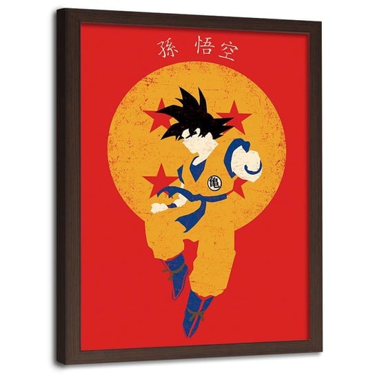 Plakat w ramie brązowej FEEBY Son Goku Dragon Ball, 70x100 cm Feeby