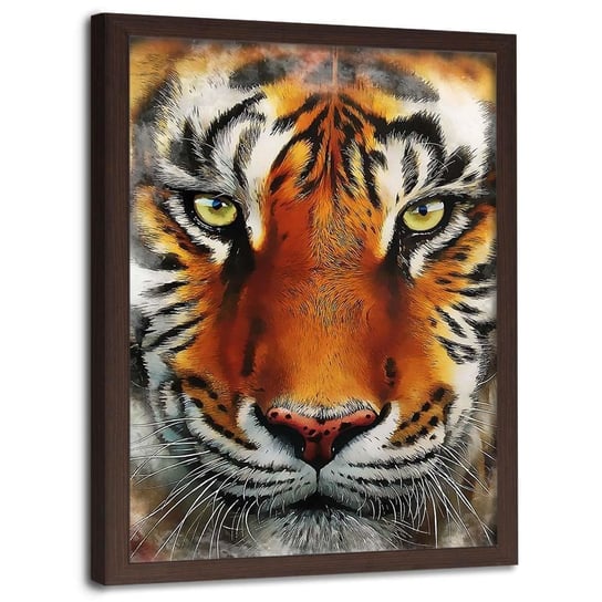 Plakat w ramie brązowej FEEBY Spojrzenie tygrysa, 70x100 cm Feeby