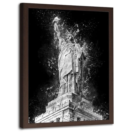 Plakat w ramie brązowej FEEBY Statua wolności nocą, 40x60 cm Feeby