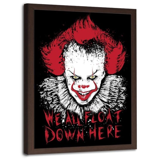 Plakat w ramie brązowej FEEBY Straszny Clown, 70x100 cm Feeby