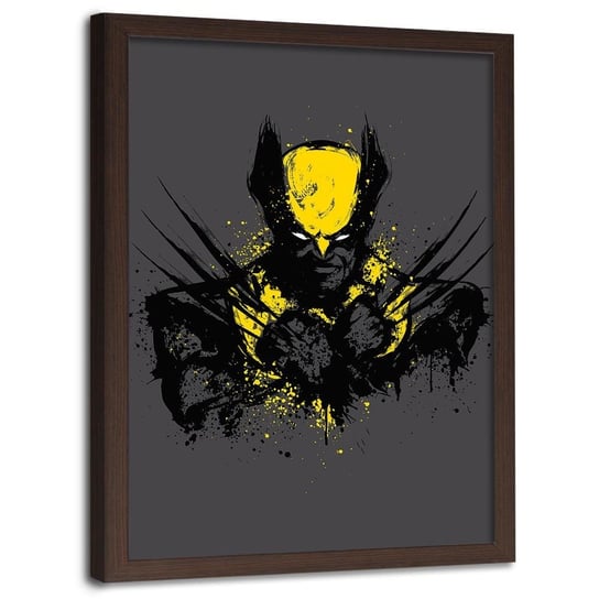 Plakat w ramie brązowej FEEBY Superbohater z ostrymi pazurami, 50x70 cm Feeby