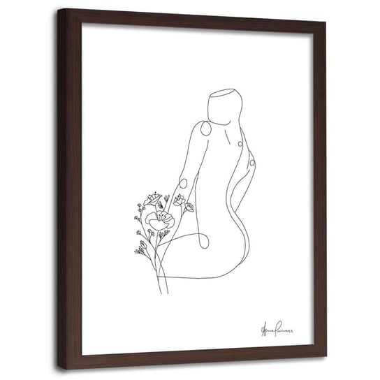 Plakat w ramie brązowej FEEBY Sylwetka kobiety minimalizm, 50x70 cm Feeby