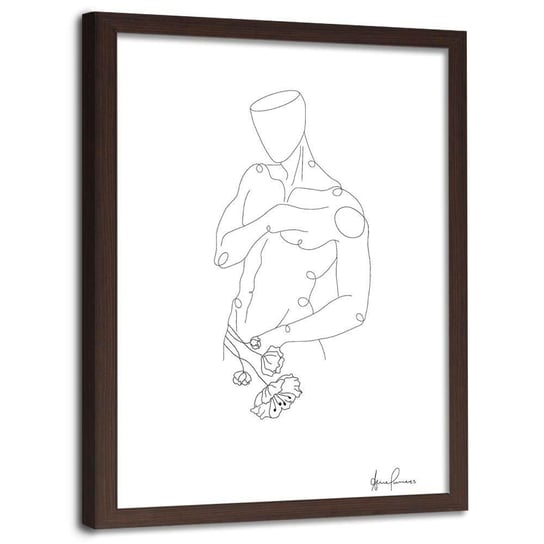 Plakat w ramie brązowej FEEBY Sylwetka mężczyzny, minimalizm, 50x70 cm Feeby