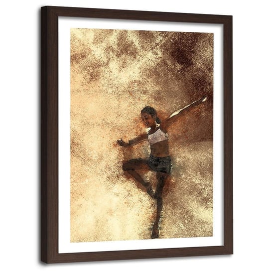 Plakat w ramie brązowej FEEBY Tańcząca dziewczynka abstrakcja, 60x90 cm Feeby