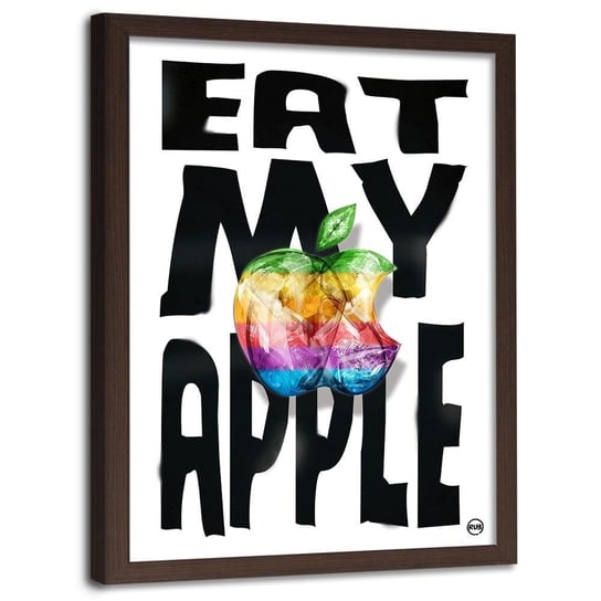 Plakat w ramie brązowej FEEBY Tęczowe jabłko, 70x100 cm Feeby
