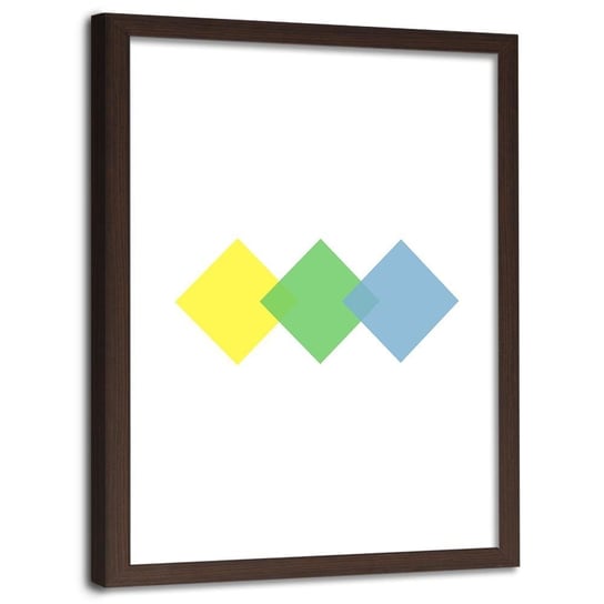 Plakat w ramie brązowej FEEBY Trzy kolorowe kwadraty, 60x90 cm Feeby