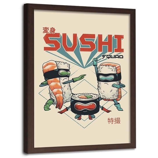 Plakat w ramie brązowej FEEBY Wojownicy sushi, 40x60 cm Feeby